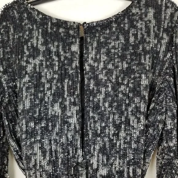 ✨ NWT Retrofête Emani Long Sleeve Sequin Mini Dress - Black/Silver (Size S) - Picture 8 of 15